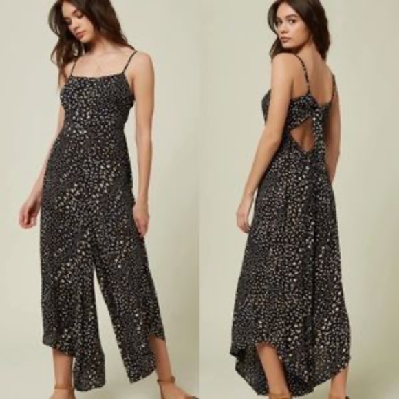 O'Neill Pants - O'Neill Black Jaladra Sleeveless Floral Wide-leg Jumpsuit